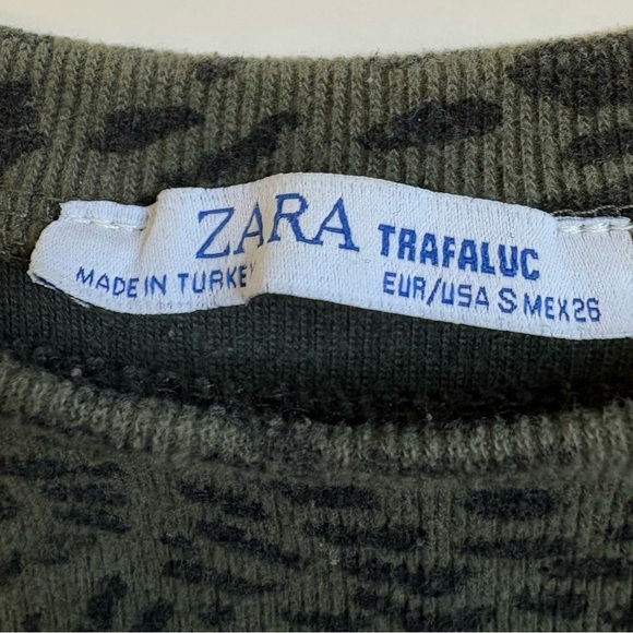 Zara cheetah print olive green cropped stretchy short sleeve sweater Small - Picture 3 of 7